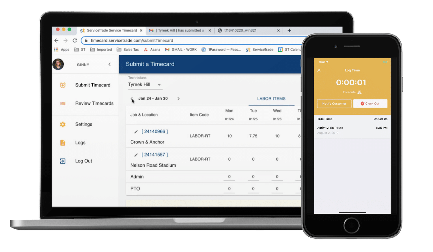 Service Timecard from ServiceTrade