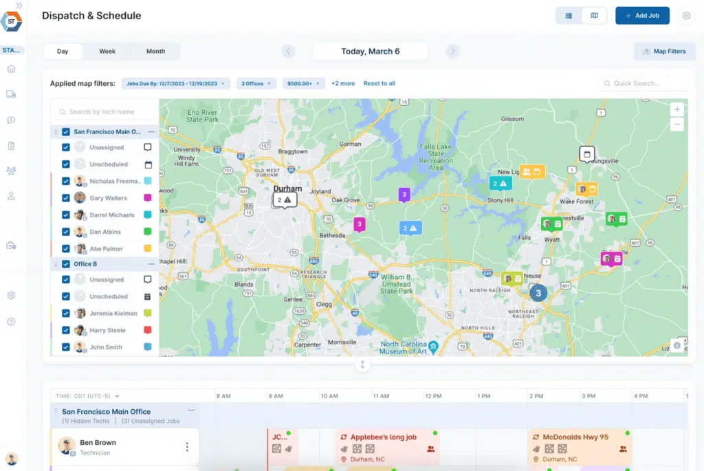 ServiceTrade’s Dispatch and Scheduling dashboard