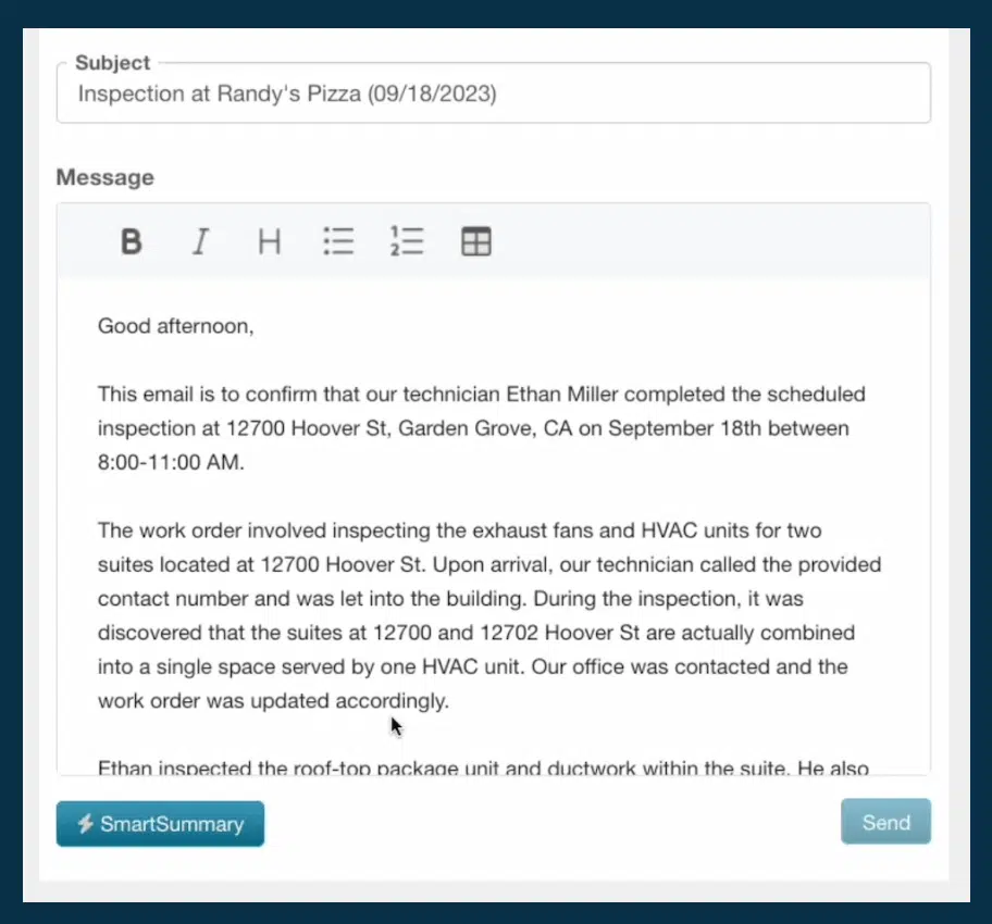 ServiceTrade SmartSummary interface
