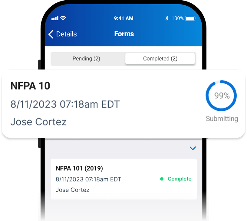 A representation of the inspections report in servicetrade mobile app
