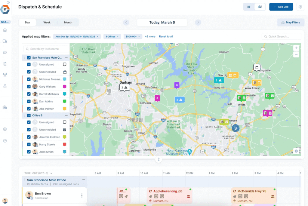 ServiceTrade’s Dispatch and Scheduling dashboard