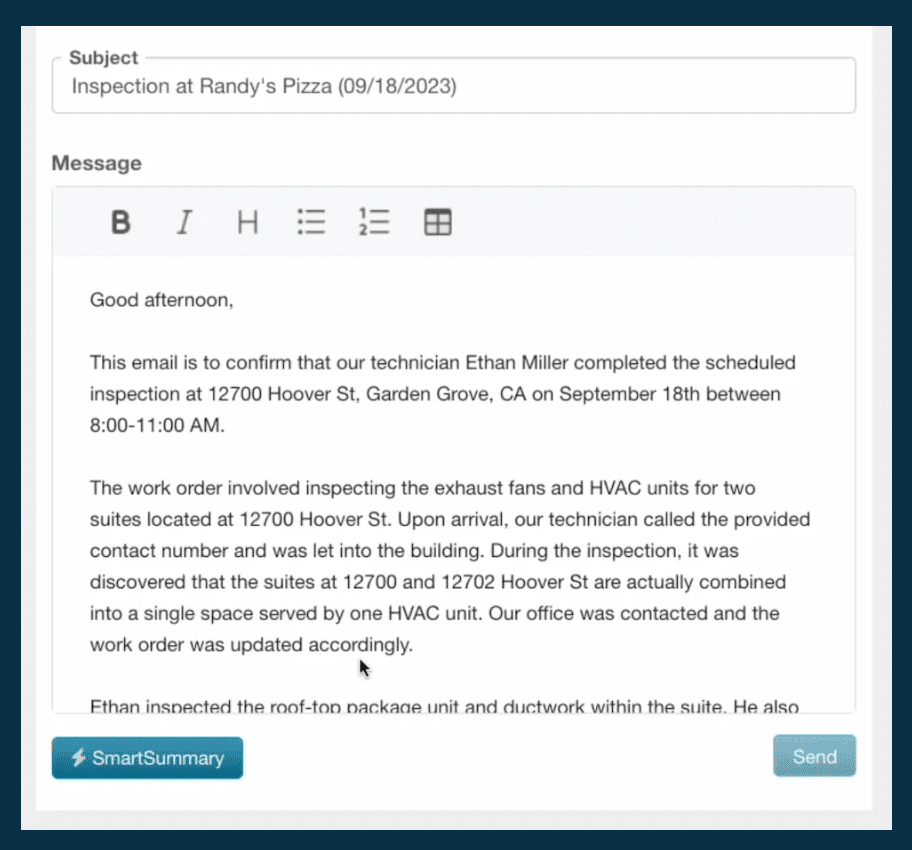 ServiceTrade SmartSummary interface